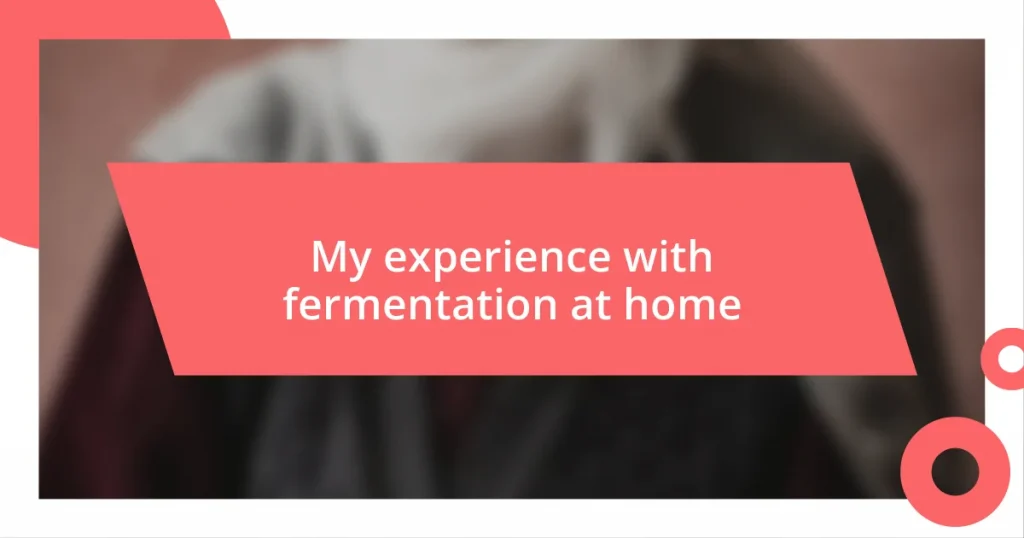 My experience with fermentation at home